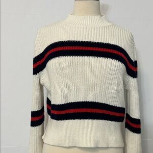 Striped Knit Sweater - White, Red, and Black Cropped Top Size Small